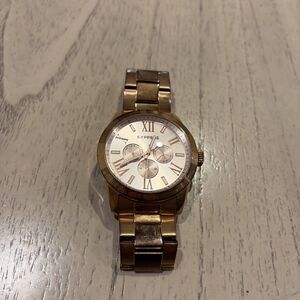 Express Multifunction Quartz Roman Numeral Gold-Tone Metal Bracelet Watch